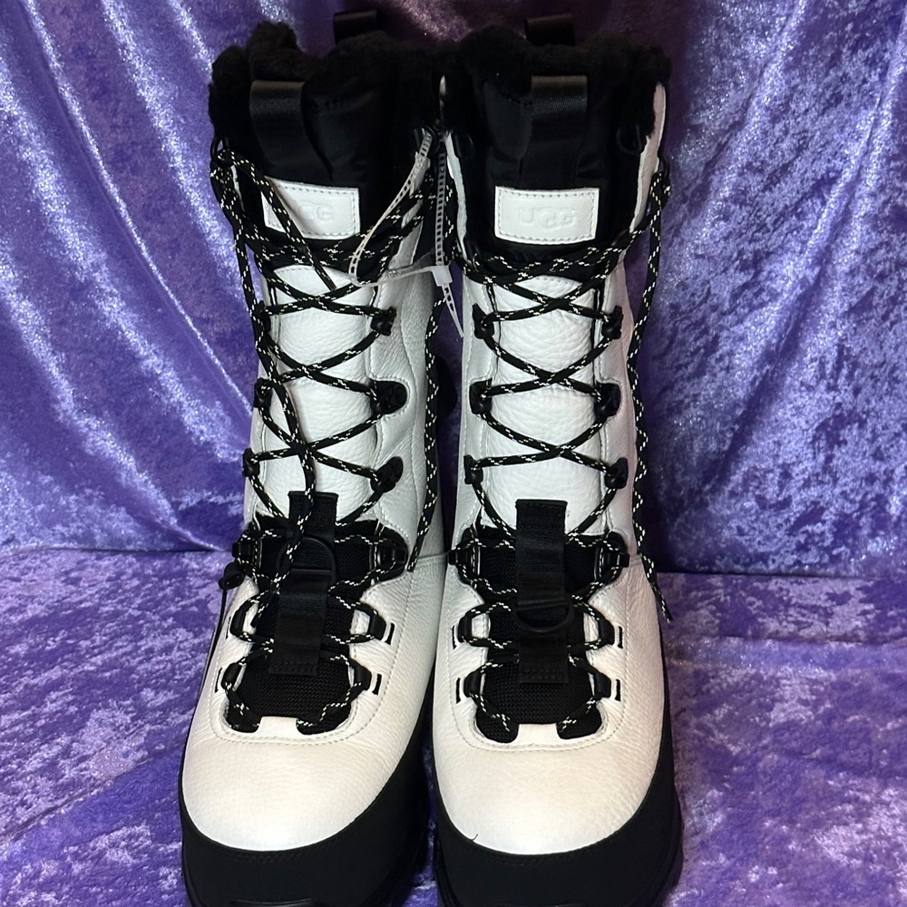 UGG Women's Tall Shasta Black and White Lace-Up Winter Boots - Picture 4 of 16